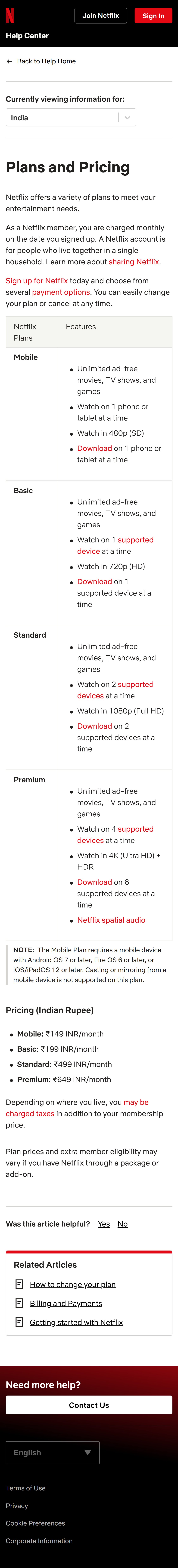 Netflix India — Subscribe Page