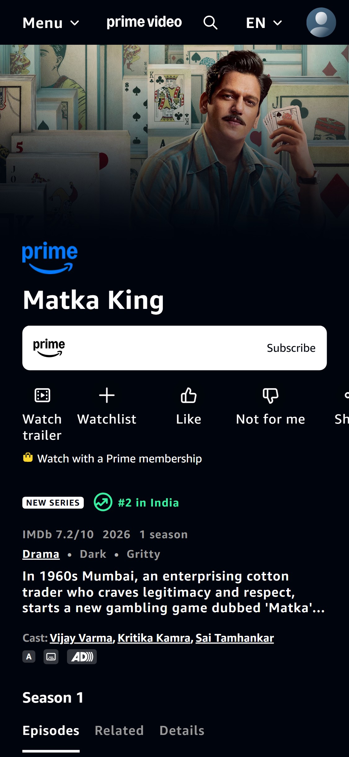 Amazon Prime Video — Content Title Page