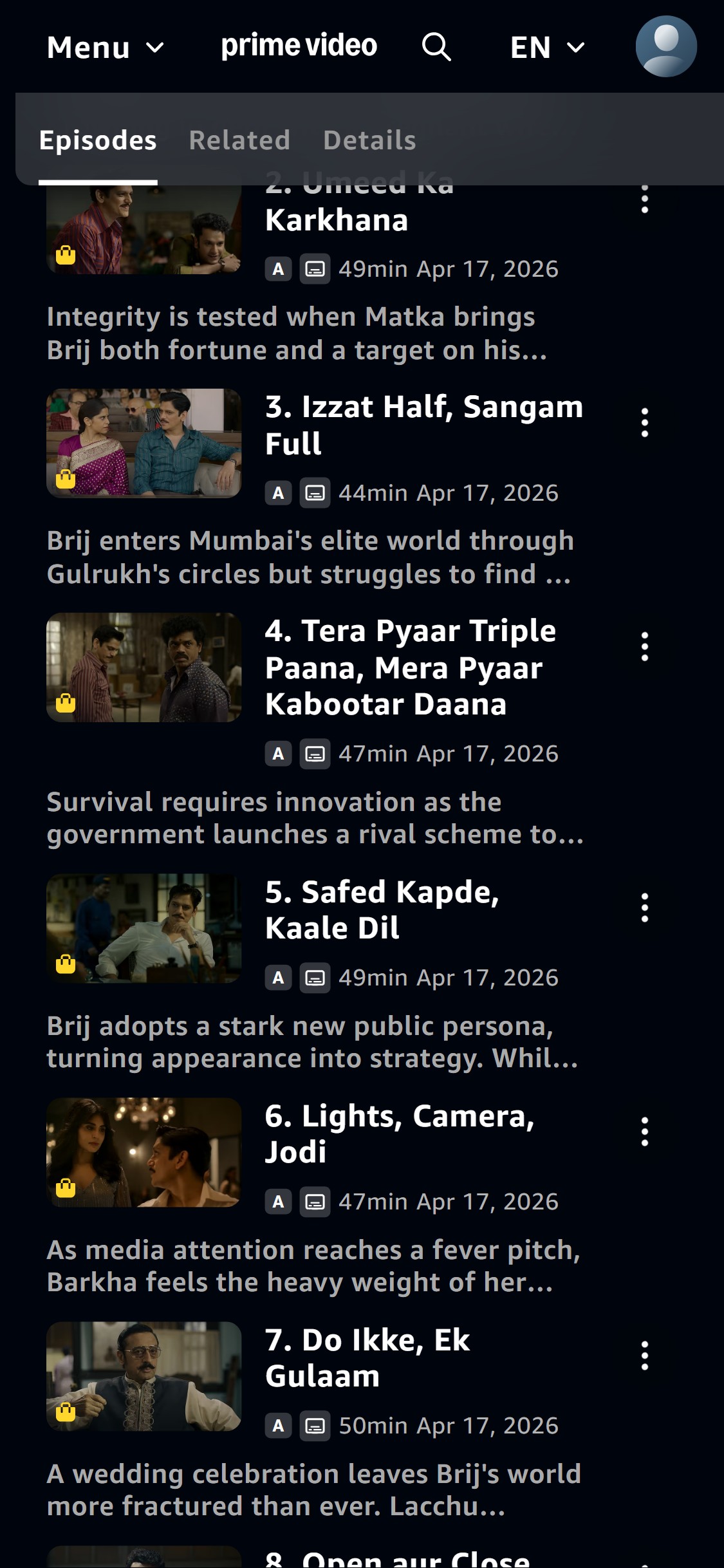 Amazon Prime Video — Content Page Scrolled