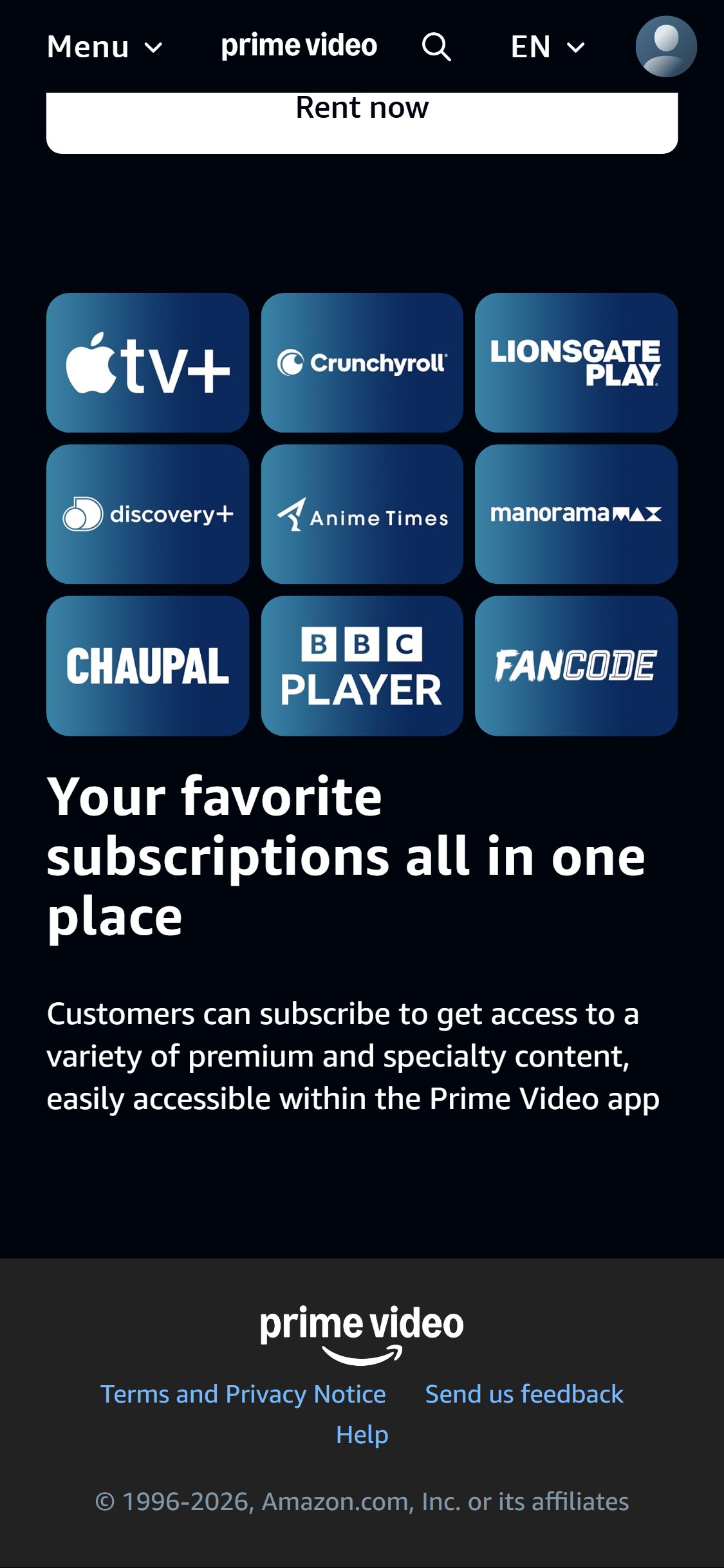 Amazon Prime Video — Subscribe Page Bottom